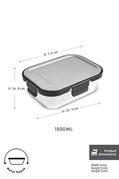 Karaca Vera Glass Storage Container with Metal Lid 1500 ml