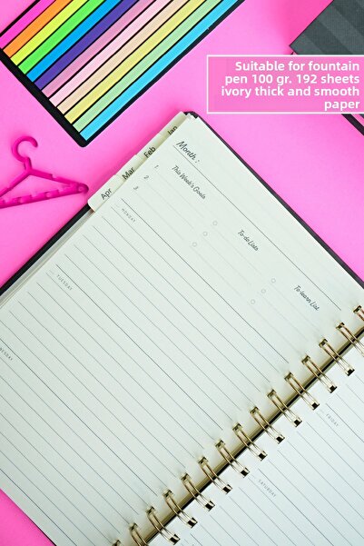 Victoria's Journals Седмичен планер с твърди корици, подвързан със спирала, без дата, с 12 отметки, 192 страници.