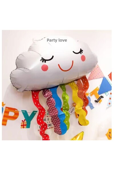 PARTİ AŞKI Tasseled Cloud Foil Balloon 30 Inc & Nature Rainbow Figured Birthd...