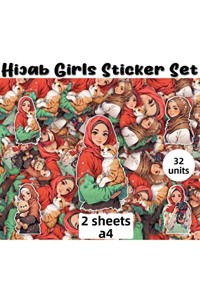 cakaybu Set de autocolante pentru fete cu hijab - 2 coli, A4, 32 de ani