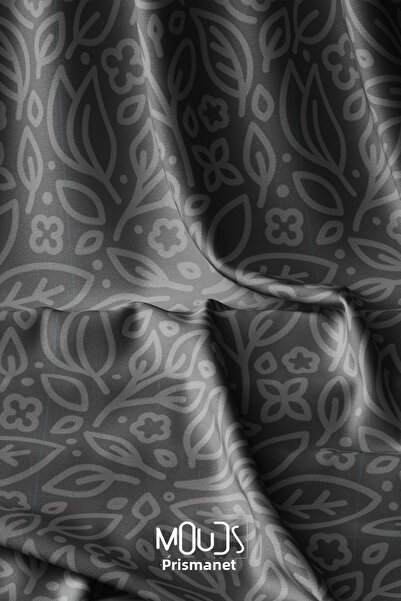 Moud's قماش من جلد الغزال مطبوع رقميًا باللون الرمادي من سلسلة فلورا - 155 سم...