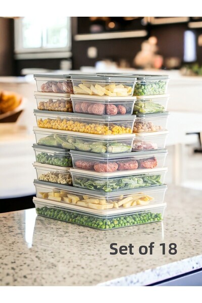 Mirilliahome ثلاجة 18 قطعة - منظم وفريزر ومجموعة تخزين الميكروويف