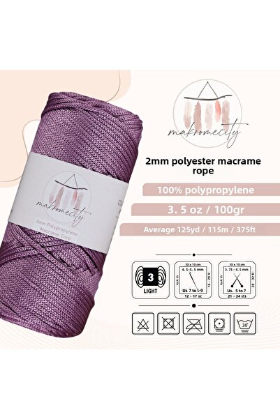 Makromecity Premium 100 Gr Polyester Macrame Thread Plum 2mm - 120 M Supla Thread And Bag Thread