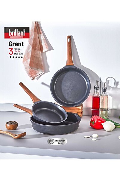 decorev مجموعة مقالي جرانيت مكونة من 3 قطع من Grant - قاعدة حثية مناسبة للمواقد الكهربائية مقاس 20/24/28 سم