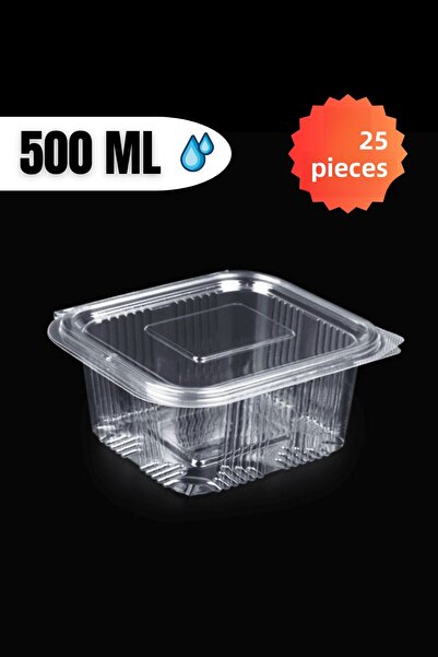 YOK YOK AMBALAJ Disposable Storage Container with Plastic Lid Leak Proof Container 500 ml 25 Pieces