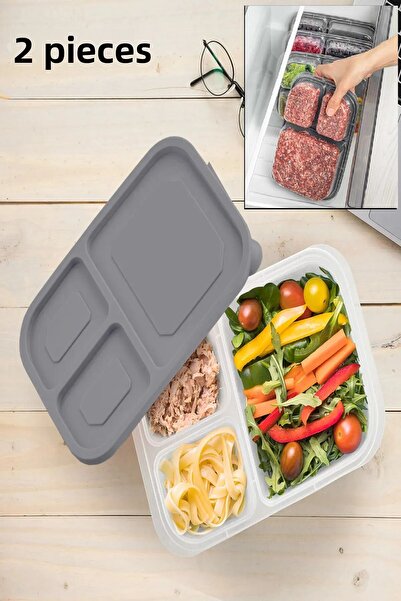 Bayev 2 Pieces Greenhouse 3 Compartment Storage Container Diet Lunch Box Lunch Food Vegetable Mincer Storage