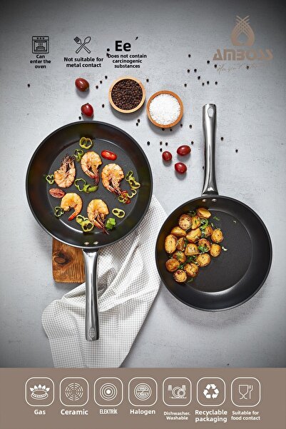 Amboss Dark Fireproof Non-Stick, Titanium Coated 2 Piece 24-28 Cm Pan Set