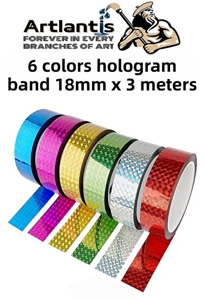 Artlantis Bandă holografică colorată, 6 culori, 1 pachet, 18 mm x 3 metri, ba...