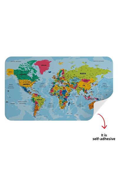 Harita Sepeti Turkish Educational Country And Capital Ocean Detailed Atlas Decorative World Map Wall Sticker-3870