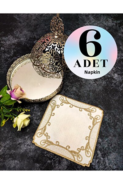 Çt Çeyizci Tekstil 6 مناديل تقديم بلون القهوة - كوكتيل وقاعدة أكواب
