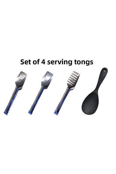BRE HOME Set of 4 Serving Tongs 1 Hard Tip Silicone Serving Spoon 3Pcs Pasta, Pastry, Salad Tongs