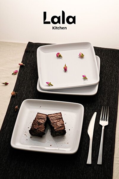 Lala Mutfak Gözde Square Serving Plate - Set of 3 (20 cm - Stylish, Durable, Cake, Dessert, Presentation Plate)