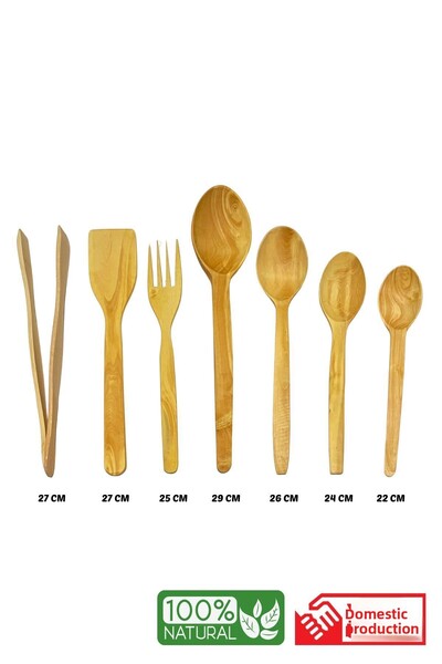 Kitchen Mania 7 Piece Boxwood Spoon-Wooden Spatula Wooden Spoon Tongs-Luxury Set
