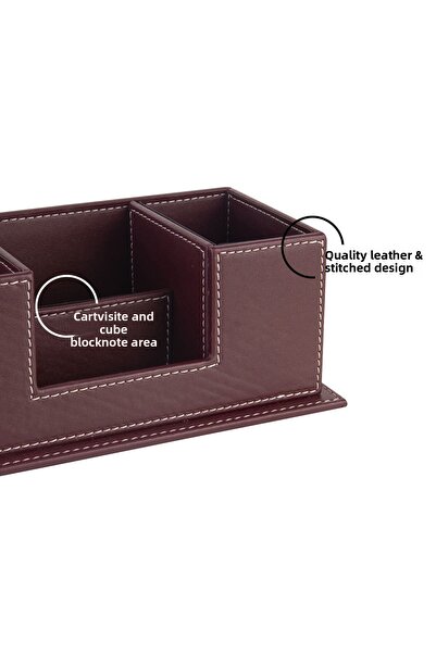 2K Desktop Leather Organizer Pen Holder 4 Compartments Desktop Organizer Rainbow Vegan 10X12X25 Cm.