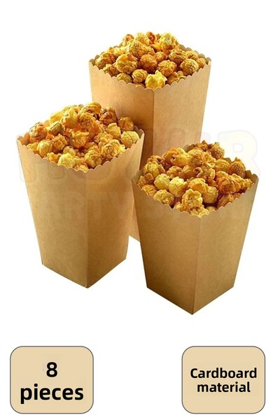Huzur Party Store علبة ذرة كرافت كرتونية ملونة مكونة من 8 قطع - علبة رقائق بنية