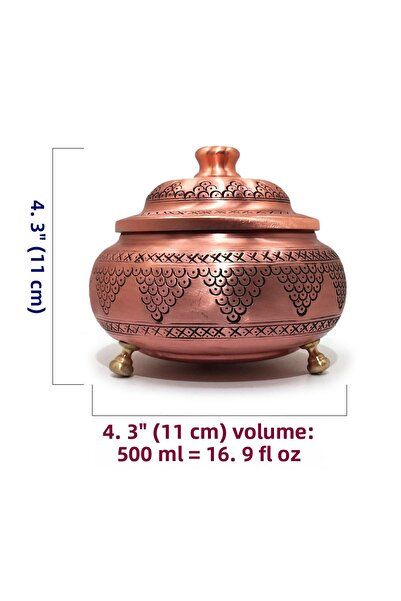 Binbir Trend Gaziantep Grape Embroidered (Handmade) Matte Copper Sugar Bowl Copper Color