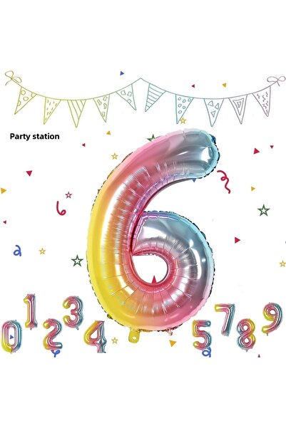 Parti Station بالون رقم فويل بالون قوس قزح رقم بالون ملون لعمر 6 سنوات، بالون...