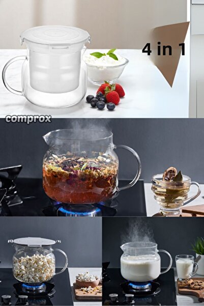 Comprox Glass Yogurt Strainer, Cheese Making Apparatus, Glass Teapot, Measuring Cup 2.2 Liters (Heat Resistant)