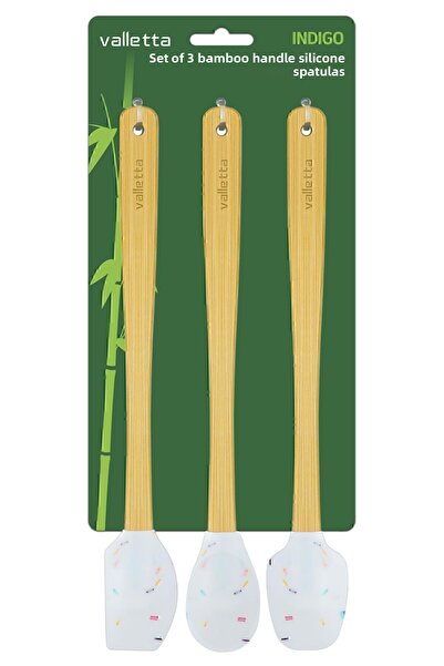valletta Indigo Bamboo Silicone Spatula - Set of 3 White Spots, Long 26 cm