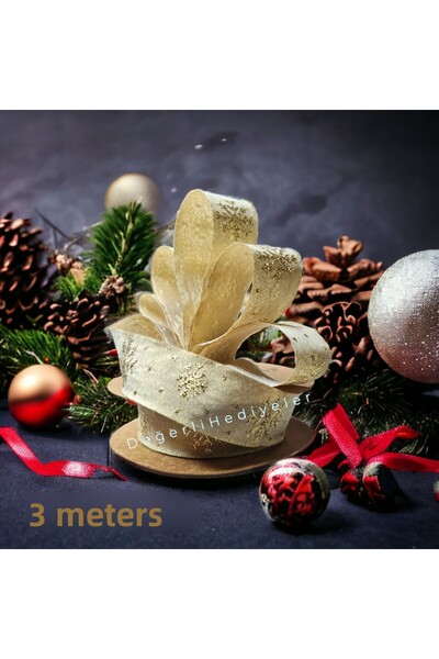 AGH Değerli Hediyeler 3 METERS Woven Gold Glitter Snowflake New Year Ribbon Box Decoration Ribbon Tree Decoration Ribbon
