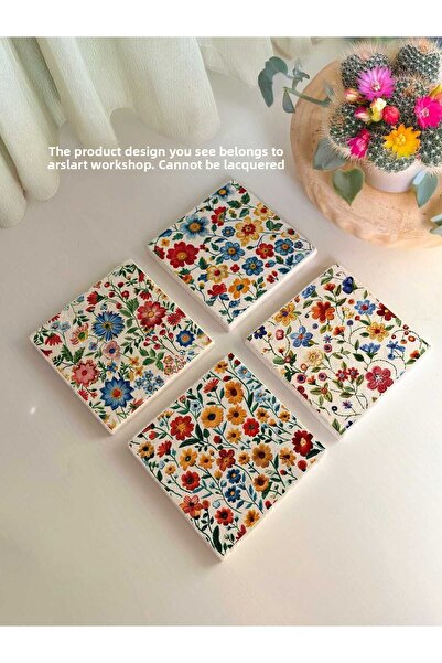 arslart قواعد أكواب بنمط الزهور على الحجر الطبيعي