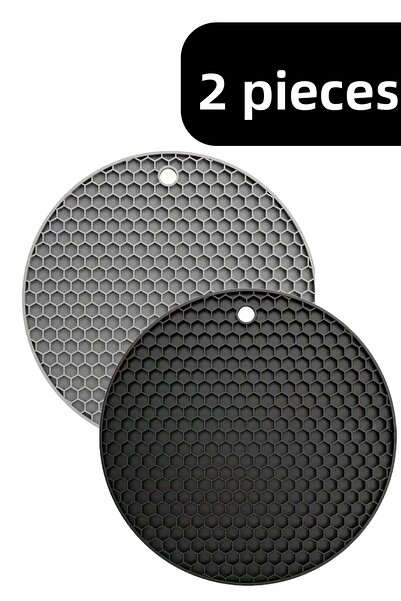 Fesya Home Μαύρο Γκρι Σετ 2 Στρογγυλών Σιλικόνης