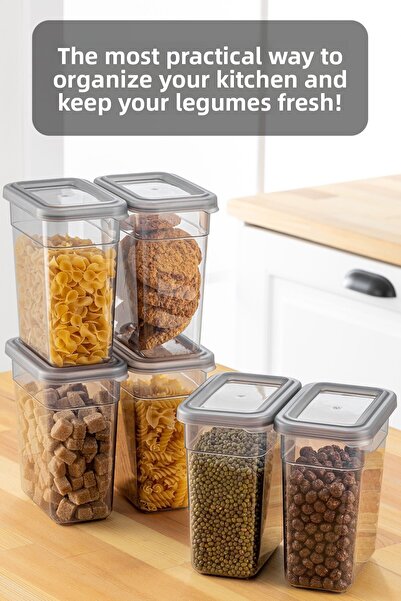 Meleni Home 6-Piece Food and Pulses Storage Set - 1100 ml Box with Leak-Proof Lid and Label