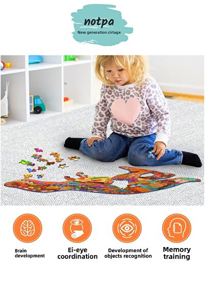 kutuTR لغز خشبي ملون على شكل حيوانات من سلسلة الديناصورات Notpa - للأعمار من 1 إلى 5 سنوات للبالغين مقاس 32 × 40 سم