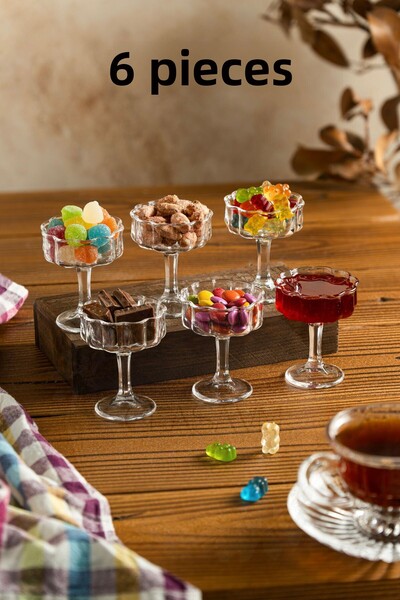 clasavm 6 Piece Pedestal Glass Jam Bowl Magnolia Coffee Side Turkish Delight ...