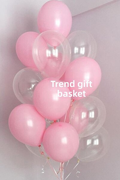 Trend Hediye Sepeti معكرون باستيل وردي - بالون شفاف 15 قطعة