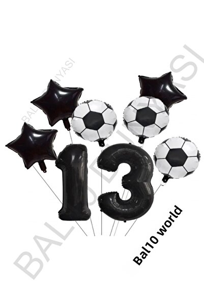 BAL10 DÜNYASI Star Number Football Ball Patterned Foil Balloon Set Age 13