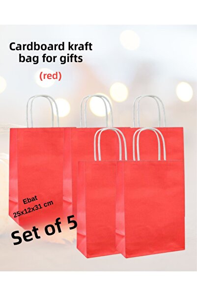 Luvili 5 أكياس ورقية ملتوية من الورق المقوى باللون الأحمر - هدية مقاس 25 × 12...