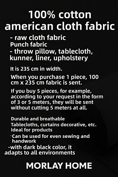 Morlay Ακατέργαστο μαύρο ύφασμα – Αμερικάνικο ύφασμα – Ύφασμα Punch & Liner – Μαξιλάρι, Runner, Κάλυμμα τραπεζιού, Ταπετσαρία