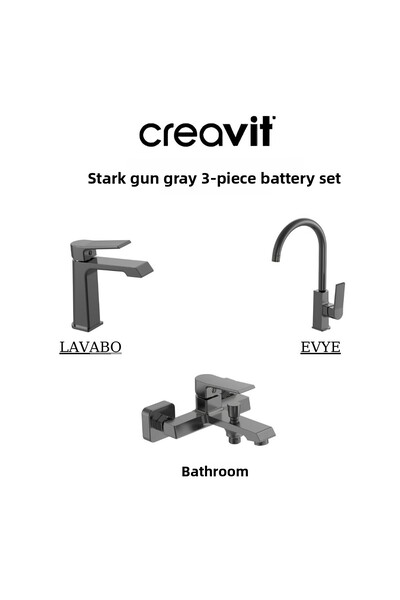 Creavit Stark Metallic Gray Battery Set 3-Piece Bathroom-Washbasin-Sink