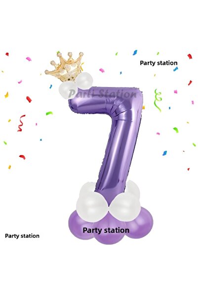 Parti Station مجموعة بالون أرقام أرجوانية لعيد الميلاد بعمر 7 سنوات باللون ال...