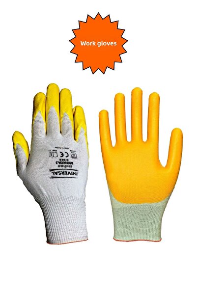 GİVY Universal Yellow Assembly Glove C-312 No:10 – Nitrile Coated, 100% Domes...