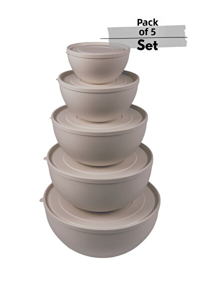 Kitcware مجموعة حاويات تخزين بلون البودرة مكونة من 5 قطع - حاوية تخزين مستديرة ومتعددة الحجم