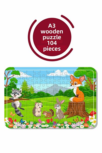 Baskı Atölyesi لغز حيوانات لطيفة A3 مكون من 104 قطعة، لعبة، منشار قطع