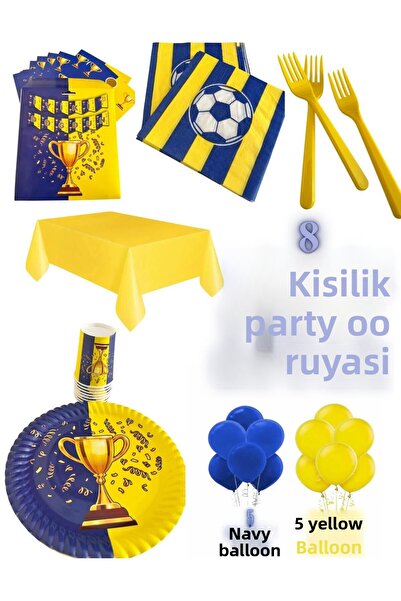 partyrüyası Yellow Navy Blue Trophy Themed Birthday Set for 8 People Mod2