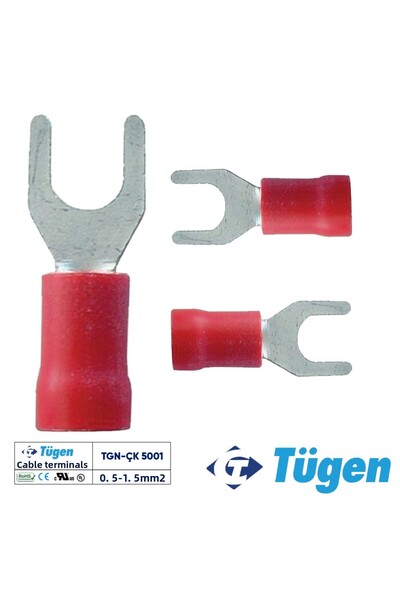 Tügen 0.5-1.5 مم 2 M5 طرف كابل الشوكة (1 صندوق 200 قطعة)