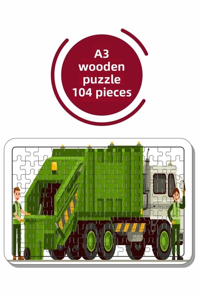 Baskı Atölyesi Garbage Truck, Construction Equipment A3 104 Piece Puzzle, Toy...