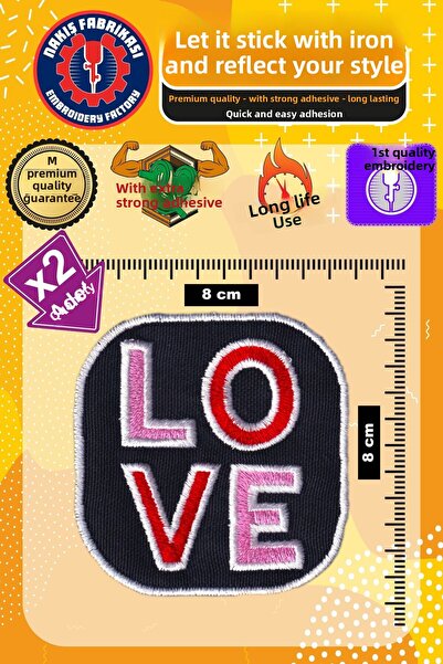 Nakış Fabrikası رقعة مطرزة من LOVE - منديل مزين بالكي عالي الجودة (قطعتان)