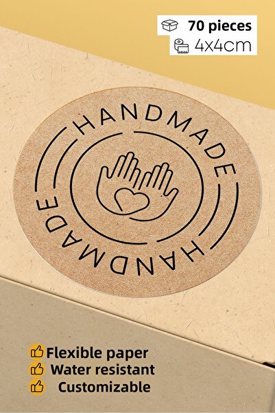 alışveriş kurdu Hand Made Written Sticker Packaging Shipping Packing Label - 4X4Cm 70 Pieces Round