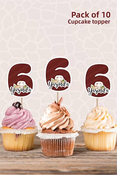 neşeli günlerim زينة كب كيك من سفاري أنيمالز بعمر 6 سنوات *10 عبوات من الورق ...