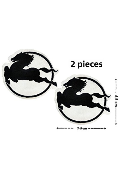 Megas Etiket شعار "Pegaso" منسوج باللون الأبيض مع رقعة/رقعة حديدية