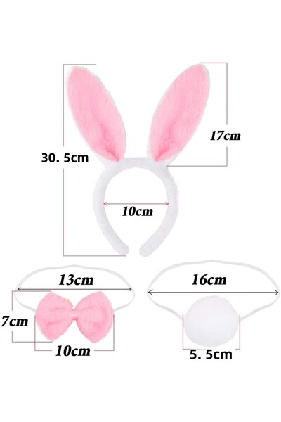 Go İthalat مجموعة أزياء الأرنب الوردي - ذيل وربطة عنق على شكل تاج (4072)