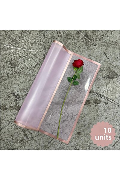 COLORPAK Flower Bouquet Wrapping Gelatin Paper (Pink Background and Gold Edge) Matte Opp 55X55Cm 10Pcs