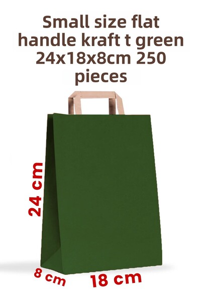 Balkan Зелена хартиена пазарска чанта от крафт хартия с плоски дръжки 250 броя - 18x8x24см (КАРТОН)