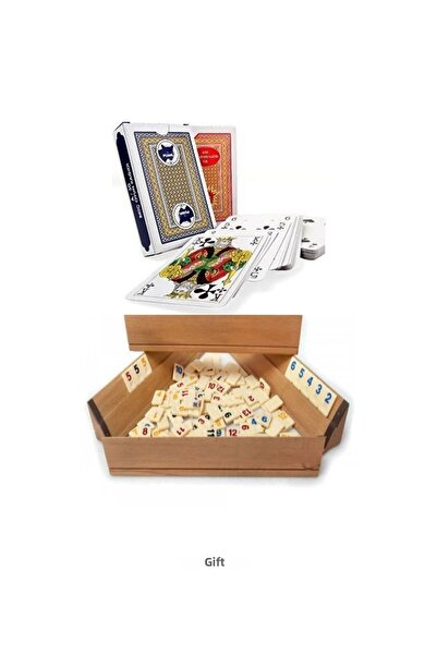 ErginGroup طقم أوكي خشبي مصقول كبير الحجم مقاس 43 سم + ورق بطاقات