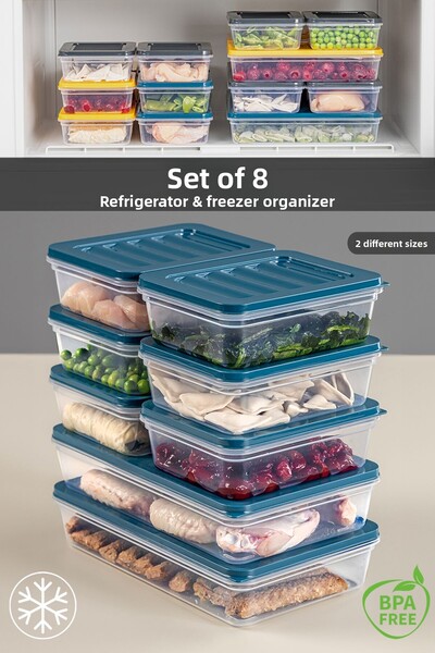 Meleni Home 8-Piece Microwave Compatible Food Storage Set - Petrol 2x1200ml - 6x600ml
